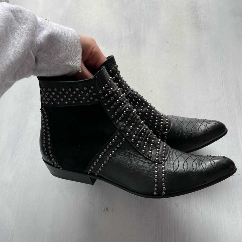 Anine Bing Charlie Studded Ankle Booties Black Leather - Picture 5 of 12